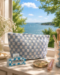 Checkered Makeup Bag & Hair Clip Set