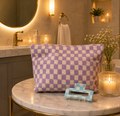 Checkered Makeup Bag & Hair Clip Set